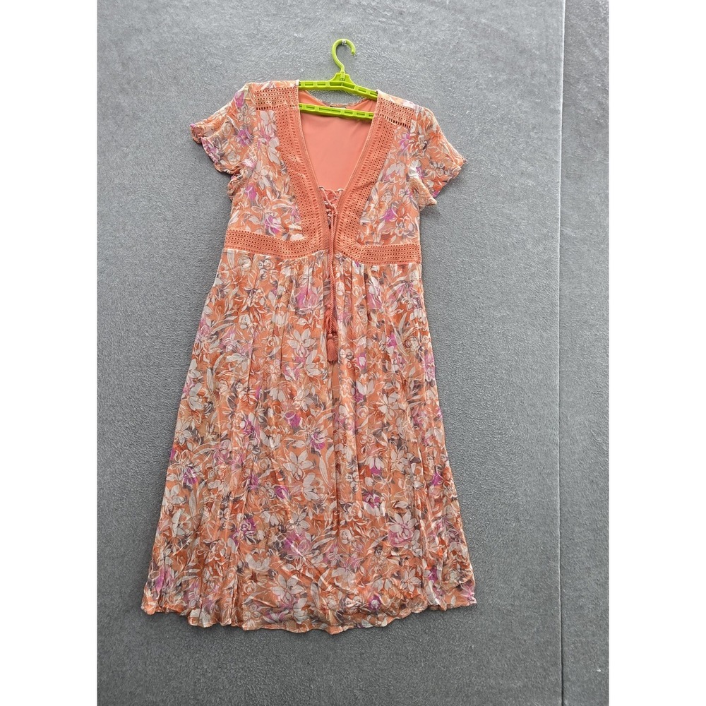 Torrid Women Dress 2 Peach Floral Midi Cottagecore Babydoll Lace Short Sleeve